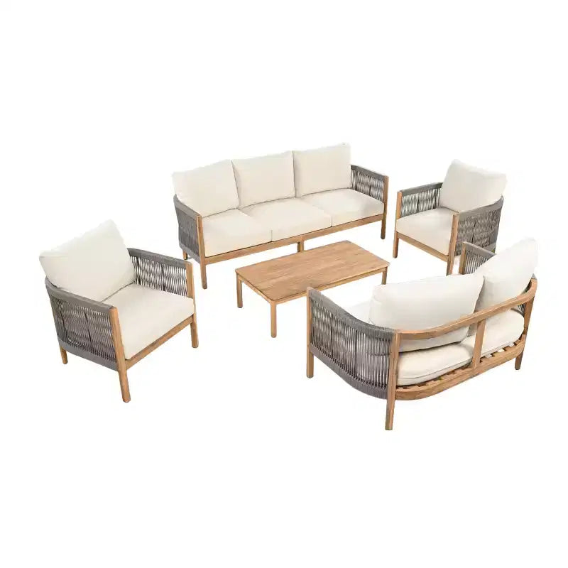Christopher Knight Home Naveed Ensemble de 5 pièces de salon de jardin en bois d'acacia tressé avec coussins