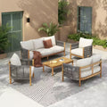 Christopher Knight Home Naveed 5 Piece Patio Rope Weaving Acacia Wood Seating Set with Cushion
