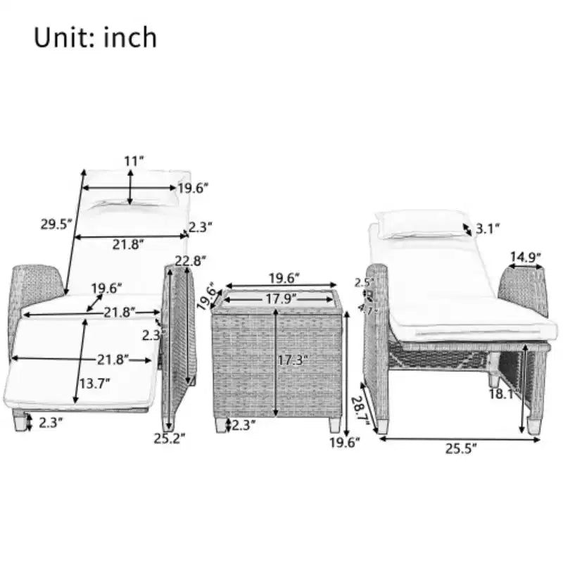 Ensemble 2 places et table basse en rotin : réglable, parfait pour les espaces extérieurs