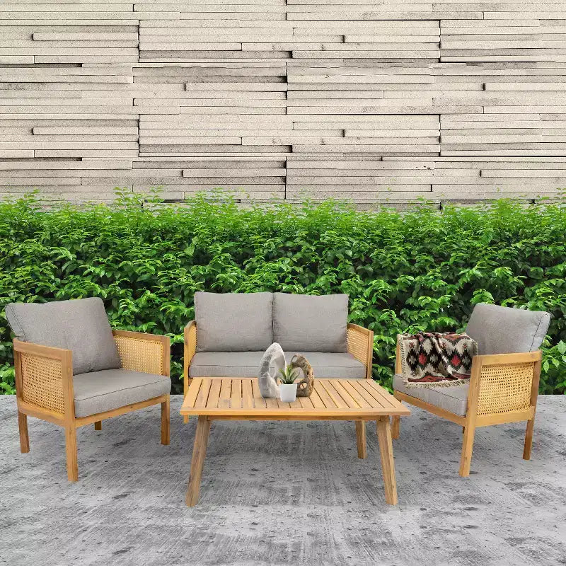 Sunnydaze Sanibel - Ensemble de conversation 4 pièces pour patio - Gris