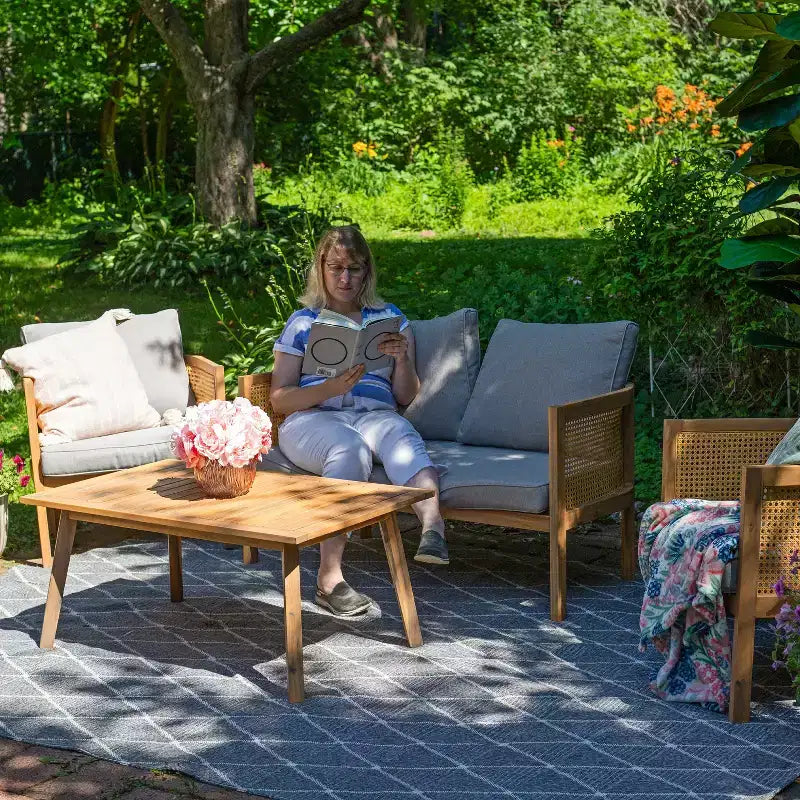 Sunnydaze Sanibel - Ensemble de conversation 4 pièces pour patio - Gris