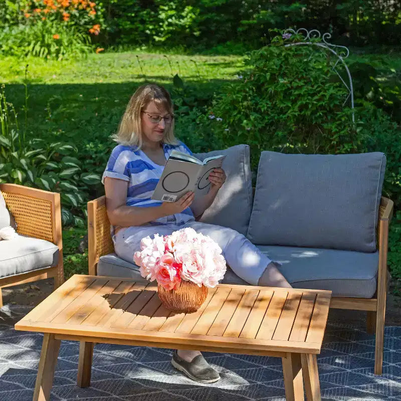 Sunnydaze Sanibel - Ensemble de conversation 4 pièces pour patio - Gris