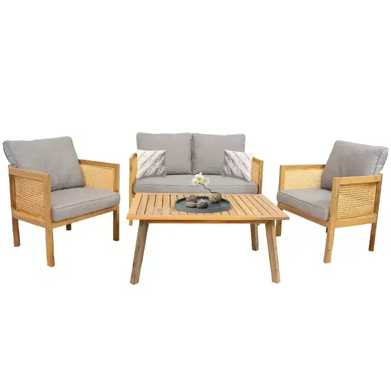 Sunnydaze Sanibel - Ensemble de conversation 4 pièces pour patio - Gris