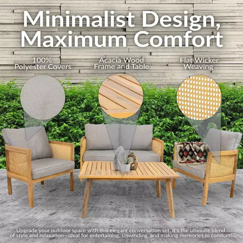 Sunnydaze Sanibel - Ensemble de conversation 4 pièces pour patio - Gris