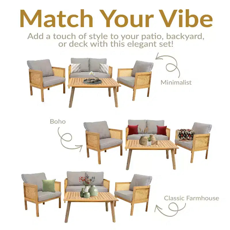 Sunnydaze Sanibel - Ensemble de conversation 4 pièces pour patio - Gris