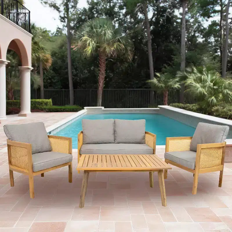 Sunnydaze Sanibel - Ensemble de conversation 4 pièces pour patio - Gris