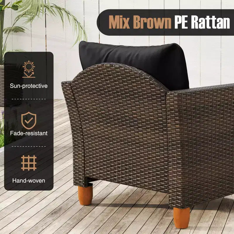 Costway Ensemble de Meubles de Bistro 3 Pièces en Rotin pour Patio Extérieur Table en Bois Canapé Rembourré Gris/Noir/Beige/Bleu Marine