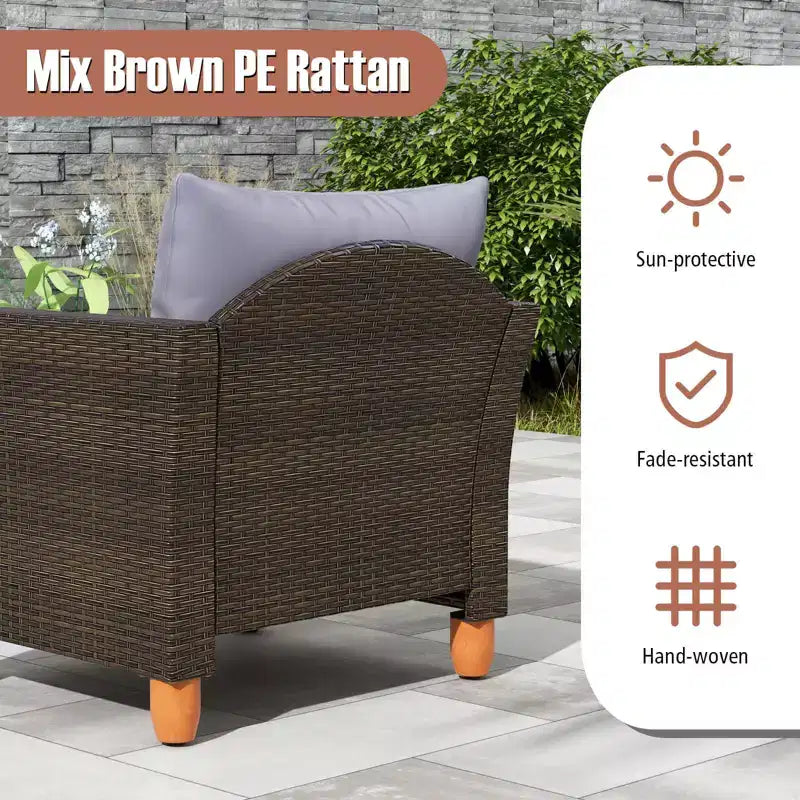 Costway Ensemble de Meubles de Bistro 3 Pièces en Rotin pour Patio Extérieur Table en Bois Canapé Rembourré Gris/Noir/Beige/Bleu Marine