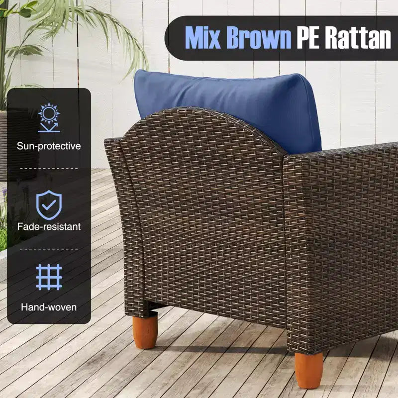 Costway Ensemble de Meubles de Bistro 3 Pièces en Rotin pour Patio Extérieur Table en Bois Canapé Rembourré Gris/Noir/Beige/Bleu Marine