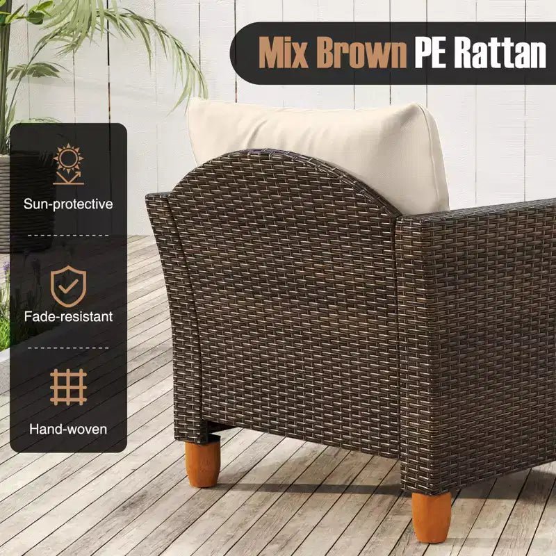 Costway Ensemble de Meubles de Bistro 3 Pièces en Rotin pour Patio Extérieur Table en Bois Canapé Rembourré Gris/Noir/Beige/Bleu Marine