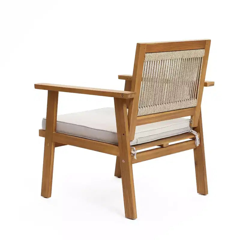 Fauteuils d'extérieur LuxenHome en bois d'acacia et corde tressée avec coussins, lot de 2