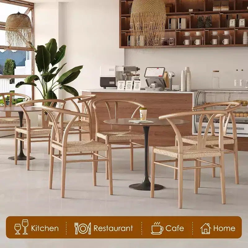 Natural Metal Rattan Dining Room Chair, Set of 2, Woven Seat with Metal Frame