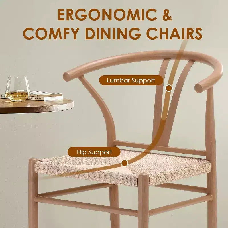 Natural Metal Rattan Dining Room Chair, Set of 2, Woven Seat with Metal Frame