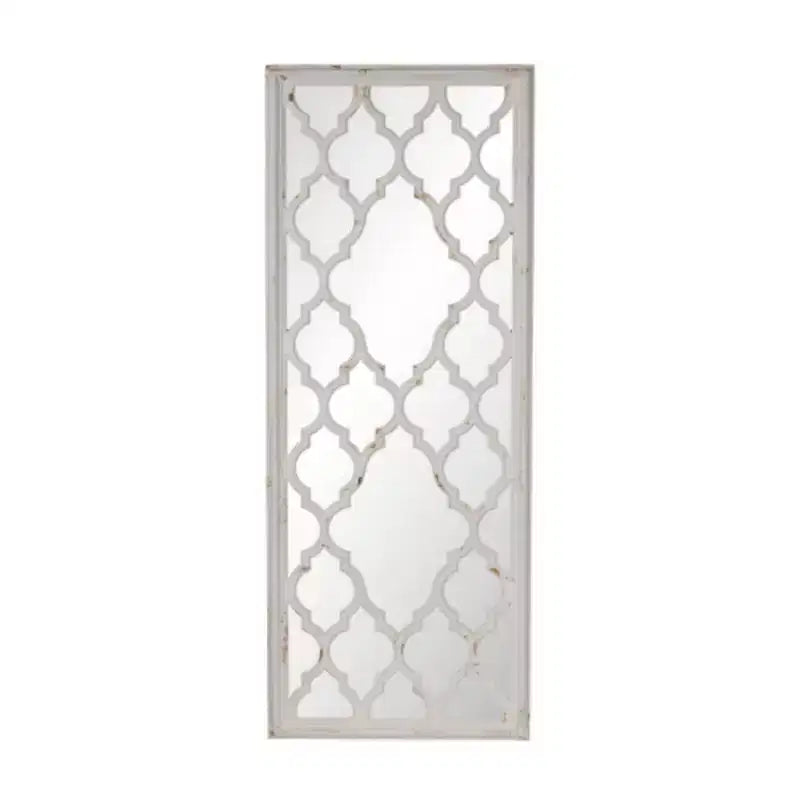 Miroir rectangulaire Glister 28x59 avec cadre blanc vieilli à l'aspect fenêtre décorative, vertical ou horizontal
