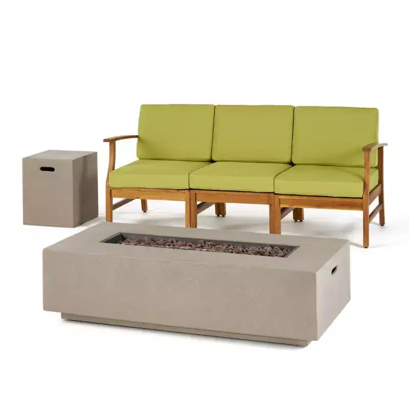 GDFStudio Abena Canapé d'extérieur 3 places en bois d'acacia avec foyer de 50 000 BTU