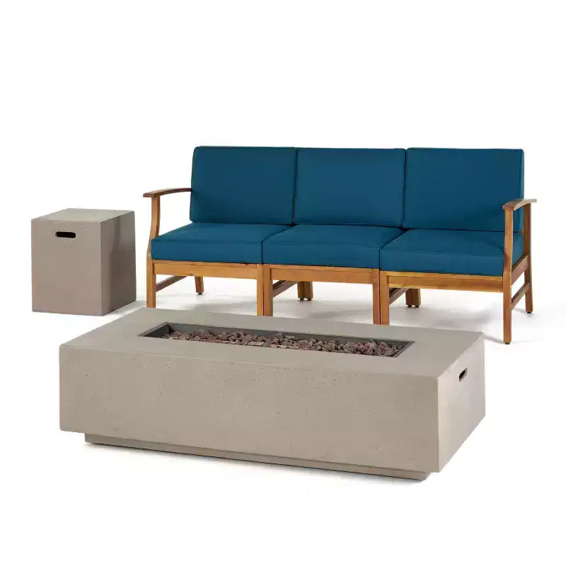 GDFStudio Abena Canapé d'extérieur 3 places en bois d'acacia avec foyer de 50 000 BTU