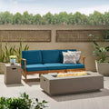 GDFStudio Abena Outdoor Acacia Wood 3 Seater Sofa with 50,000 BTU Fire Pit