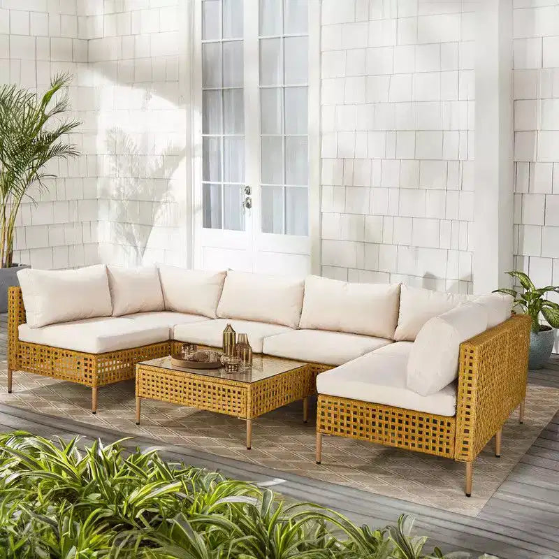 Karl Home Patio 7-Piece PE Wicker Sectional Conversation Set