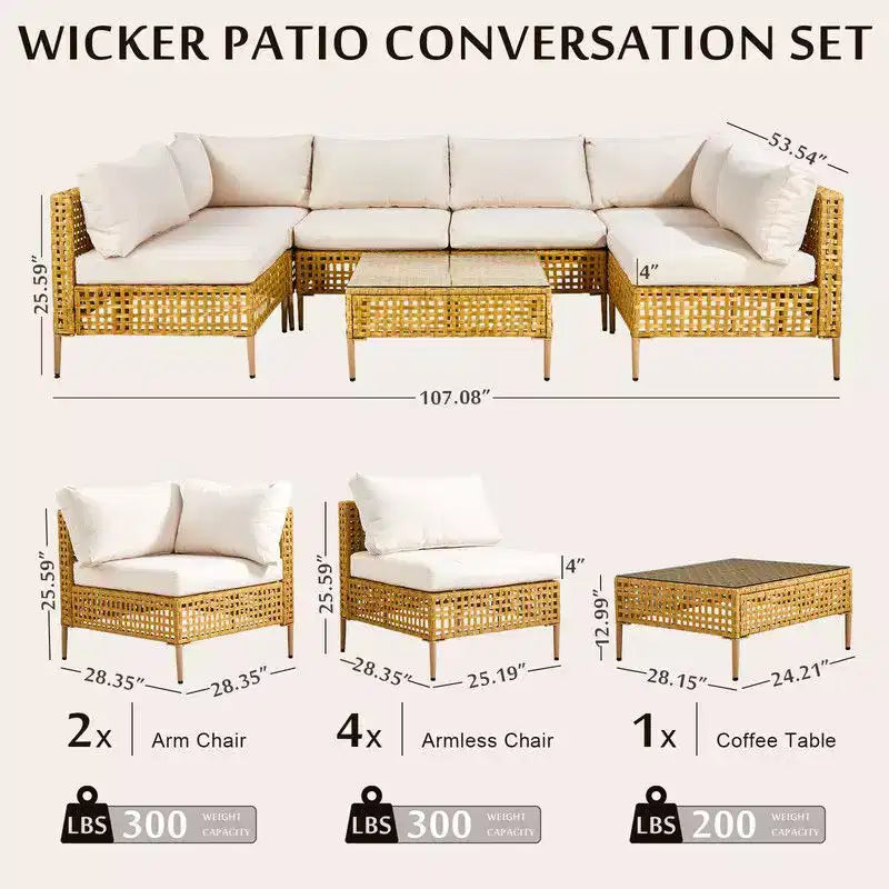 Karl Home Patio Salon de conversation sectionnel 7 pièces en osier de polyéthylène