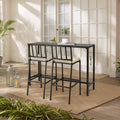 Karl Home Black Steel Frame 3-Piece Metal Rectangular Outdoor Serving Bar Set with Beige Cushions