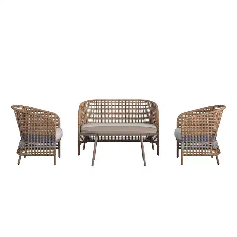 Novogratz Ava 4-Piece Wicker Conversation Set, Tan