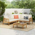 Christopher Knight Home Doretta Outdoor Acacia Wood and Rattan L Shape 5 Seater Seating Set with Cushions