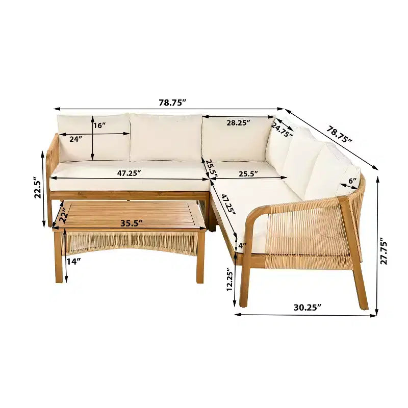 Christopher Knight Home Doretta Ensemble de sièges d'extérieur 5 places en forme de L en bois d'acacia et rotin avec coussins