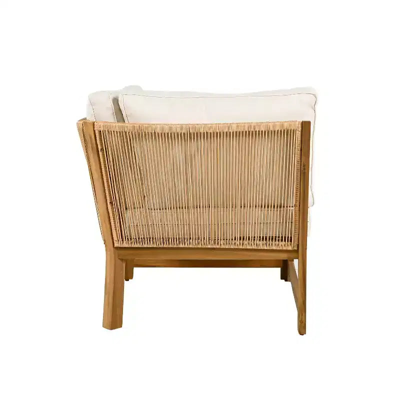 Christopher Knight Home Doretta Ensemble de sièges d'extérieur 5 places en forme de L en bois d'acacia et rotin avec coussins