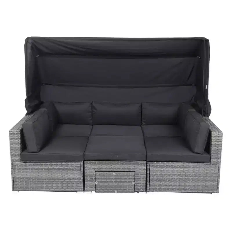 Ensemble de canapé d'angle de jardin 7 places en rotin Whisen avec auvent rétractable et coussins lavables
