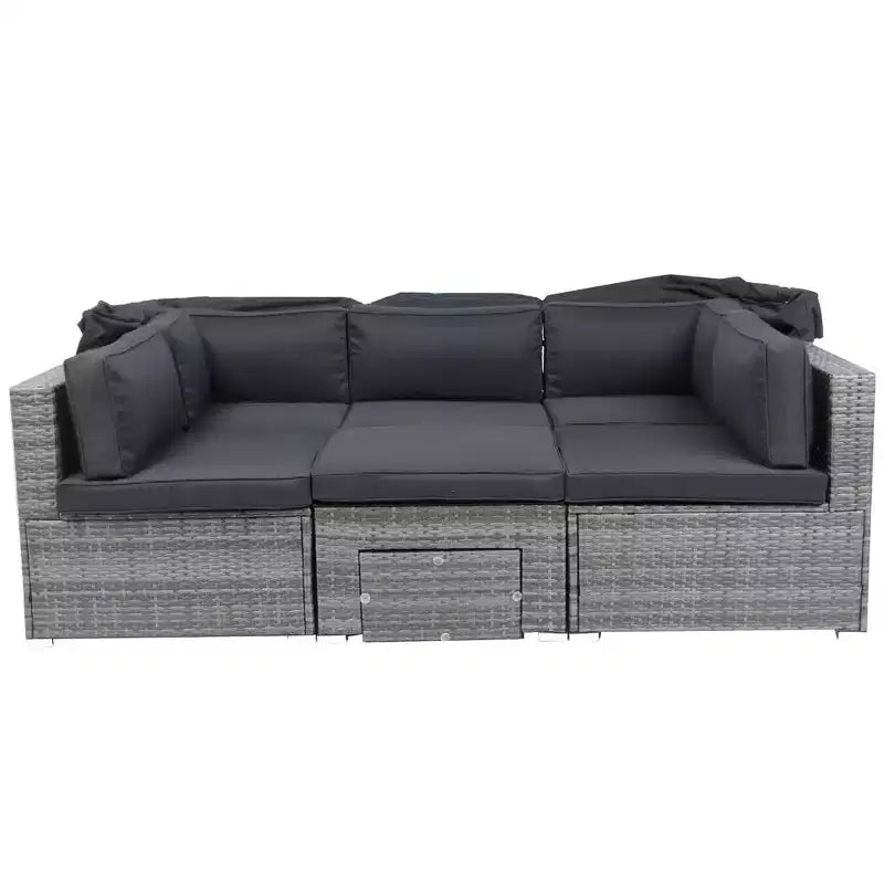 Ensemble de canapé d'angle de jardin 7 places en rotin Whisen avec auvent rétractable et coussins lavables