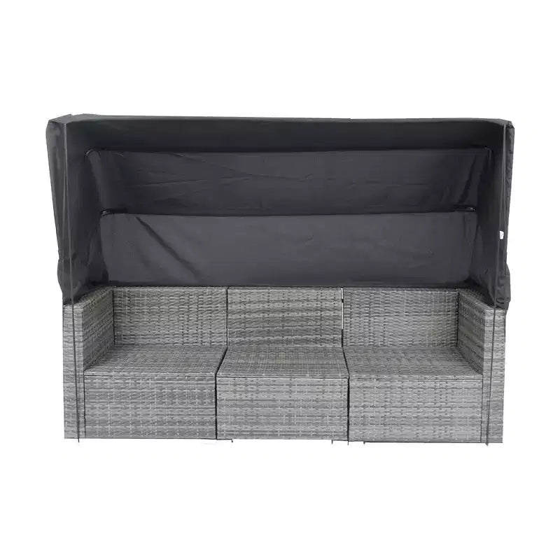 Ensemble de canapé d'angle de jardin 7 places en rotin Whisen avec auvent rétractable et coussins lavables