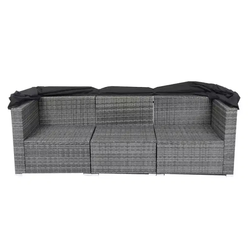 Ensemble de canapé d'angle de jardin 7 places en rotin Whisen avec auvent rétractable et coussins lavables