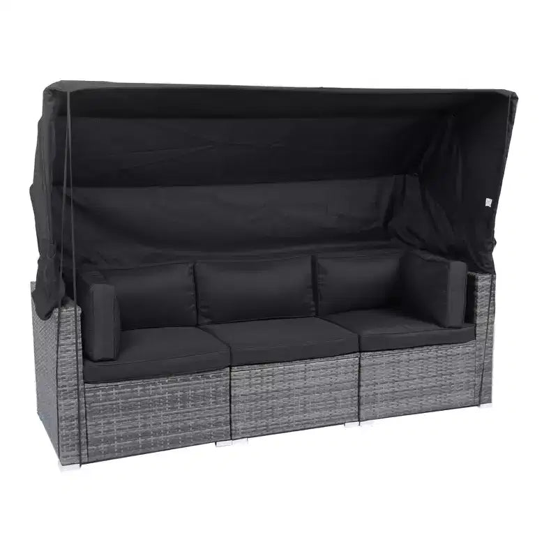 Ensemble de canapé d'angle de jardin 7 places en rotin Whisen avec auvent rétractable et coussins lavables