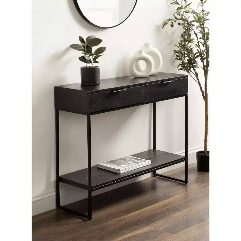 Wood and Metal Console Table, 36"x13"x31", Black, Modern Entryway or Sofa Table