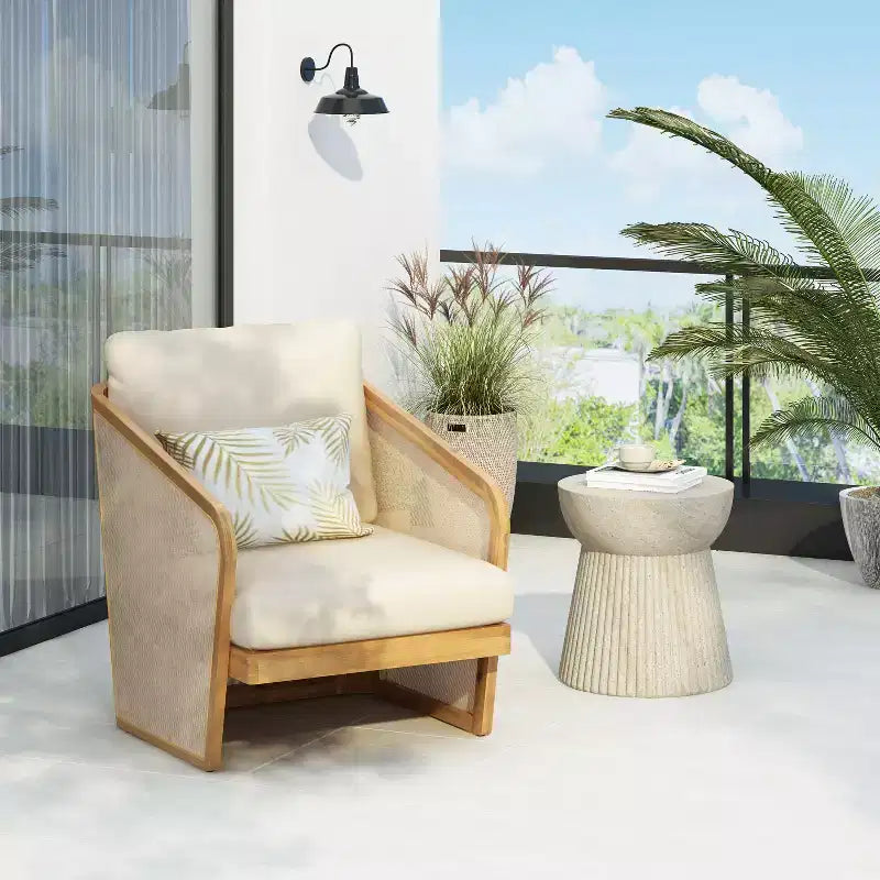 Christopher Knight Home Tito 2 Piece Outdoor Acacia Wood and Concrete Seating Set wth Accent Table