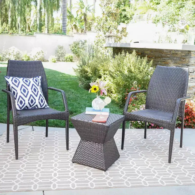 Christopher Knight Home Riley Outdoor Wicker 3 Piece Stacking Chair Chat Set, Multibrown