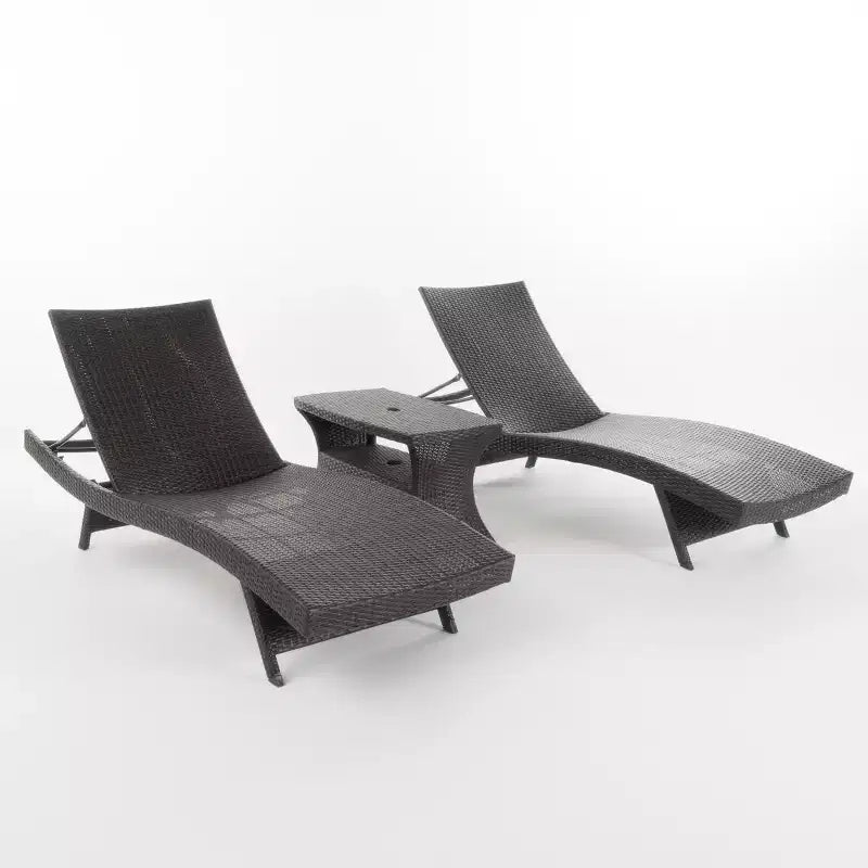 Christopher Knight Home Pacific Ensemble de conversation extérieur 3 pièces en osier avec chaises longues sans accoudodoirs réglables