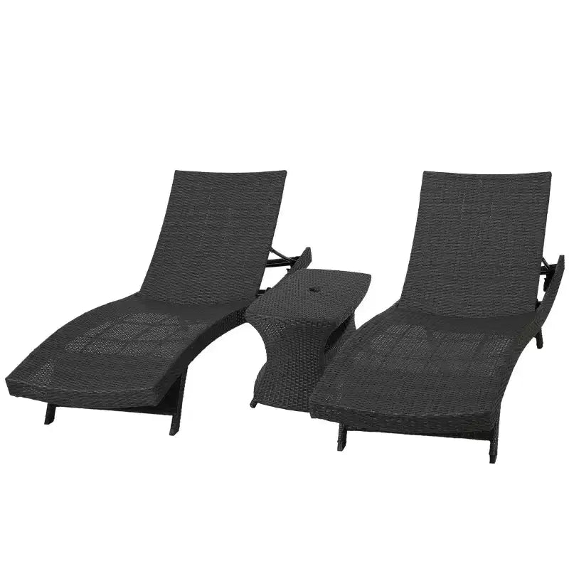 Christopher Knight Home Pacific Ensemble de conversation extérieur 3 pièces en osier avec chaises longues sans accoudodoirs réglables