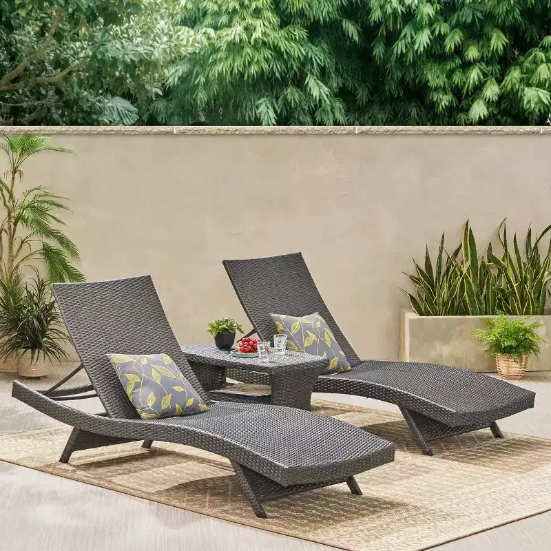 Christopher Knight Home Pacific Outdoor Wicker 3 Piece Armless Adjustable Chaise Lounge Chat Set