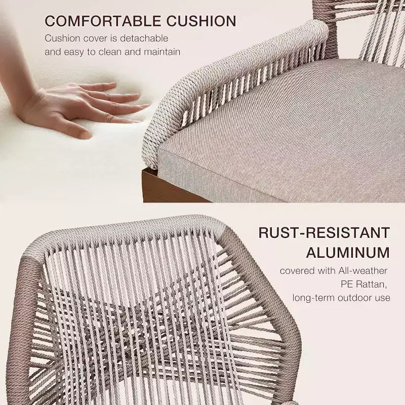 Tabourets de bar en rotin, lot de 2 chaises de bar d'extérieur avec dossier et cadre en aluminium, finition naturelle