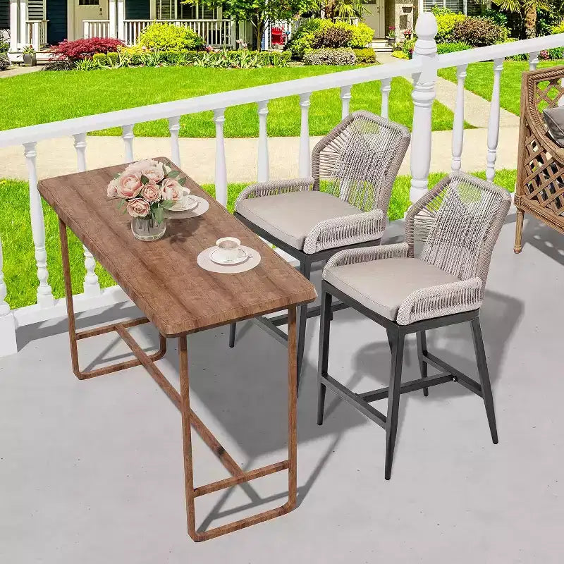 Tabourets de bar en rotin, lot de 2 chaises de bar d'extérieur avec dossier et cadre en aluminium, finition naturelle