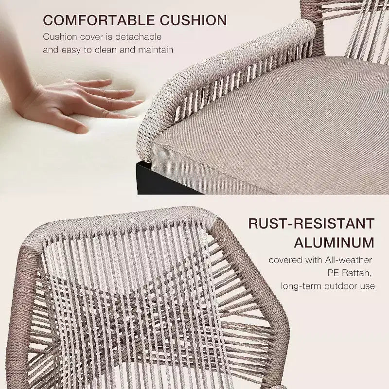 Tabourets de bar en rotin, lot de 2 chaises de bar d'extérieur avec dossier et cadre en aluminium, finition naturelle