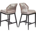 Rattan Counter Stools, Set of 2 Outdoor Bar Chairs with Backrest and Aluminum Frame, Natural Finish