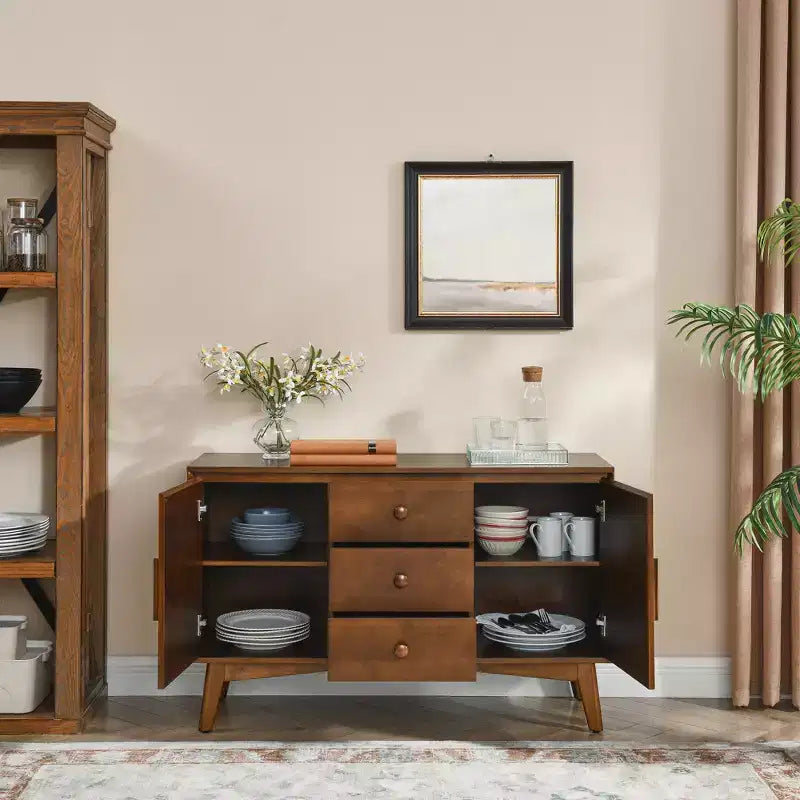 Mid-Century Modern 47.3" Wood Storage Sideboard with 2 Doors and 3 Drawers