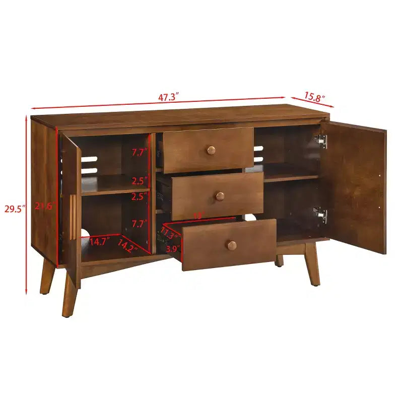 Mid-Century Modern 47.3" Wood Storage Sideboard with 2 Doors and 3 Drawers