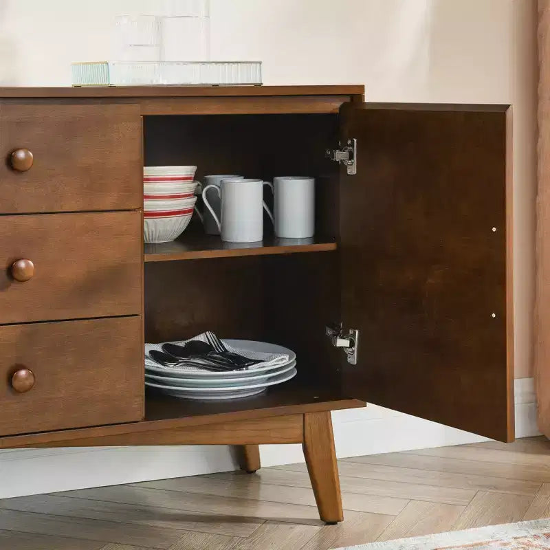 Mid-Century Modern 47.3" Wood Storage Sideboard with 2 Doors and 3 Drawers