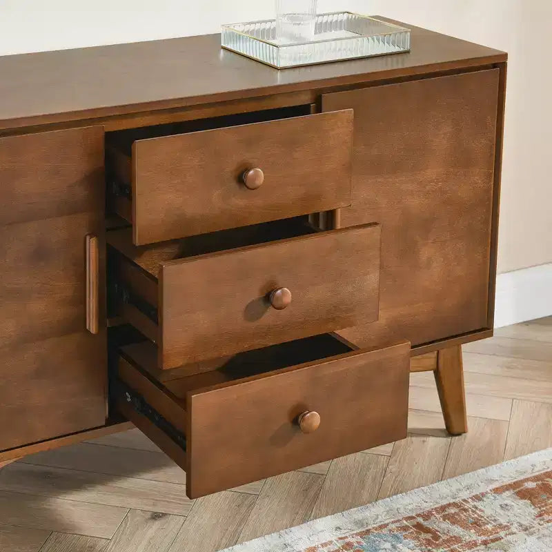 Mid-Century Modern 47.3" Wood Storage Sideboard with 2 Doors and 3 Drawers