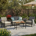 4-Piece Woven Back Conversation Set, CharcoalTeamson Home : Steel Frame & Wood Armrests