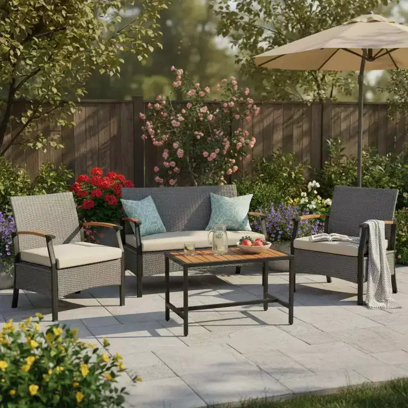 4-Piece Woven Back Conversation Set, CharcoalTeamson Home : Steel Frame & Wood Armrests