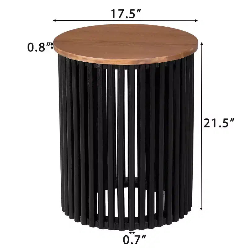 17.5" Round Acacia Wood Handcrafted Side Table, Natural Finish, Living Room or Bedroom Accent